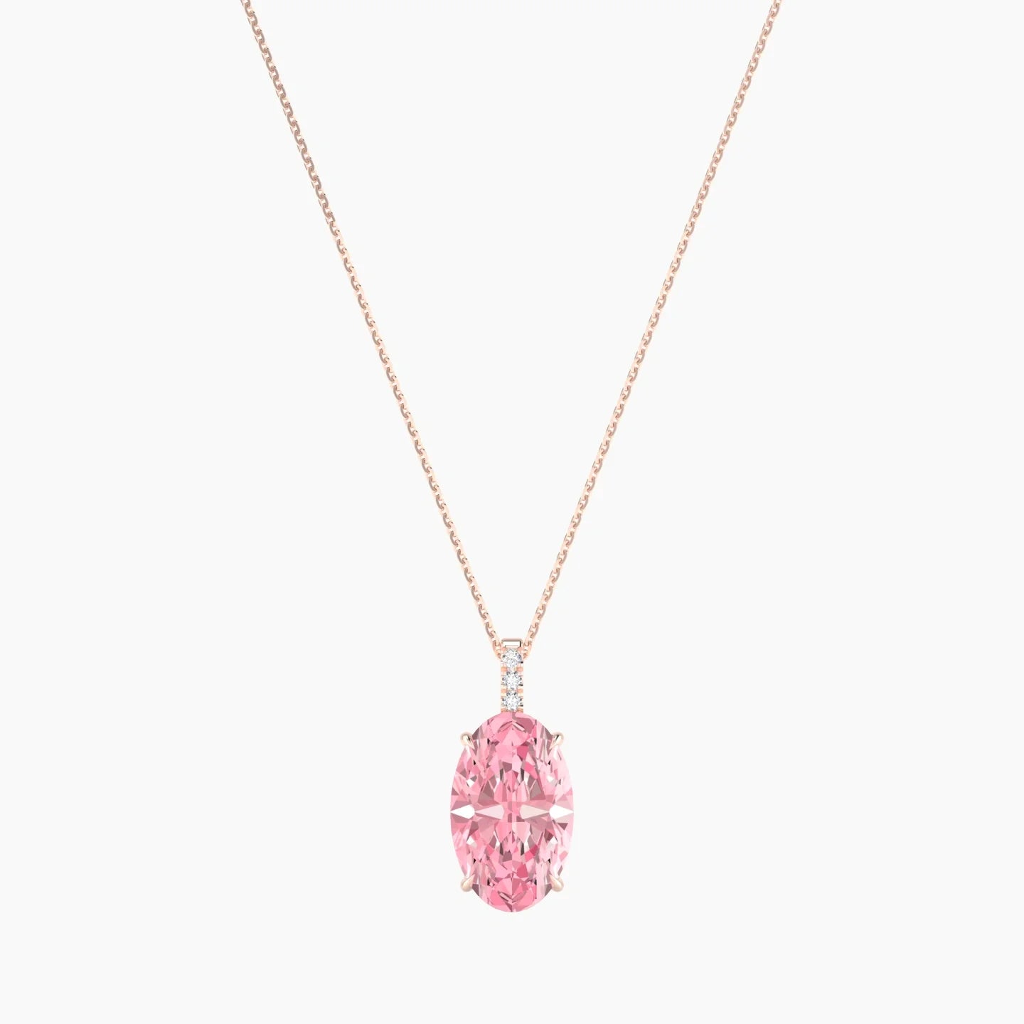 Paved Hanging Solitaire | 18k Rose Gold 5 ct Pink Lab Diamond Oval Cut Pendant