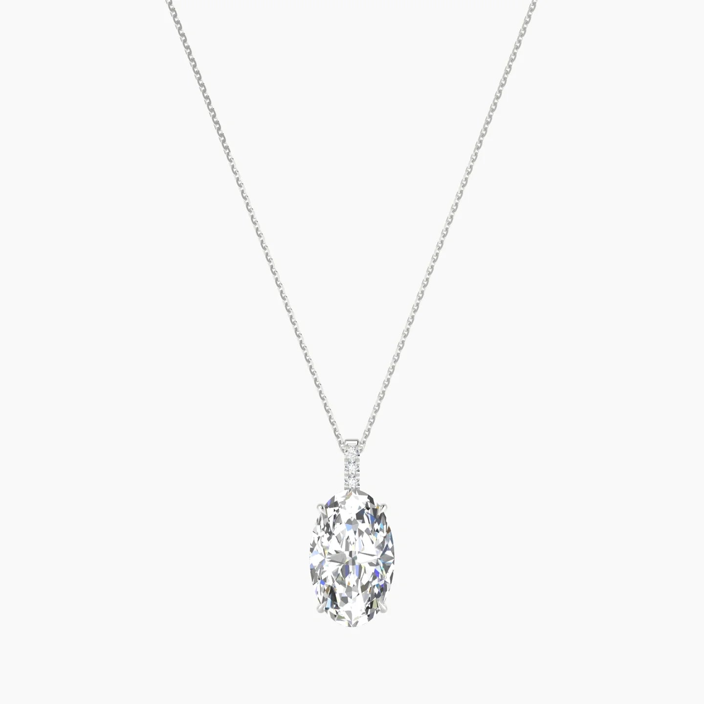 Paved Hanging Solitaire | 18k White Gold 5 ct Lab Diamond Oval Cut Pendant