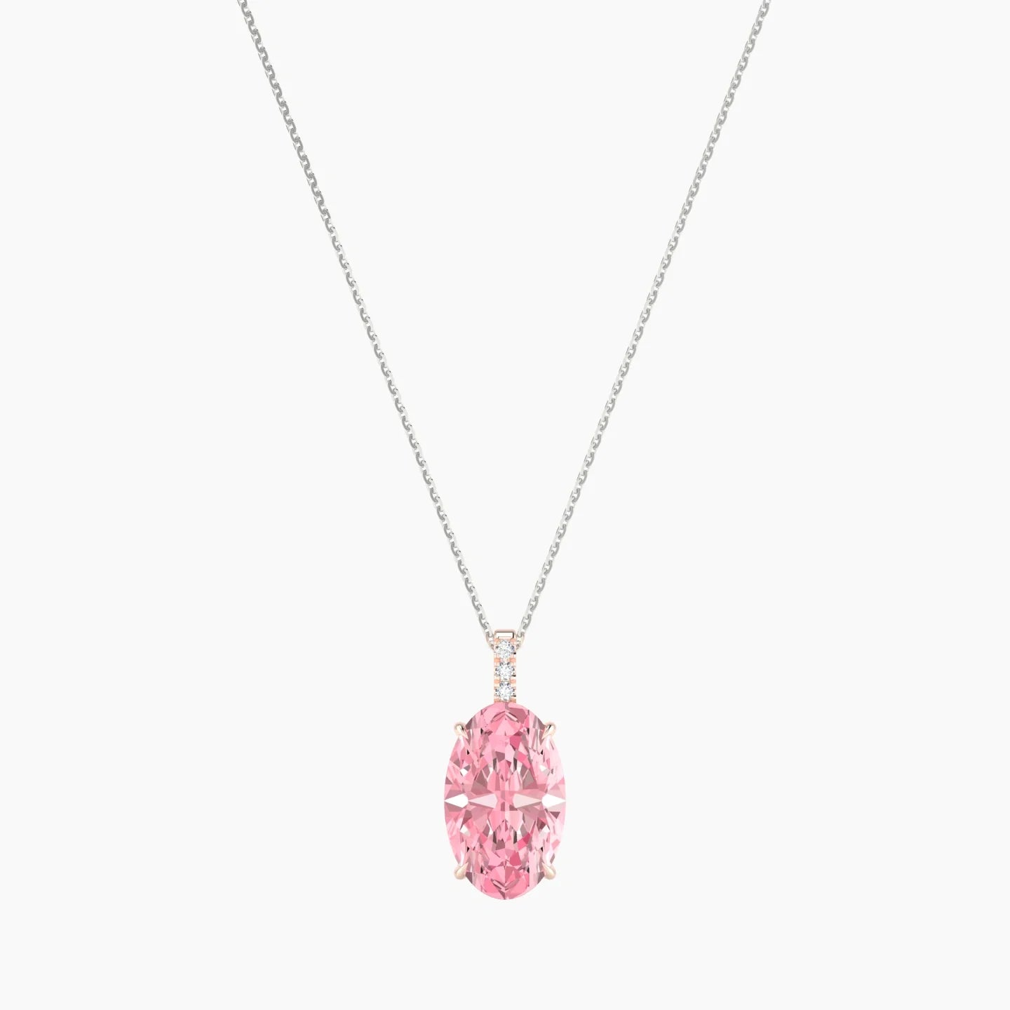 Paved Hanging Solitaire | 18k White & Rose Gold 5 ct Pink Lab Diamond Oval Cut Pendant