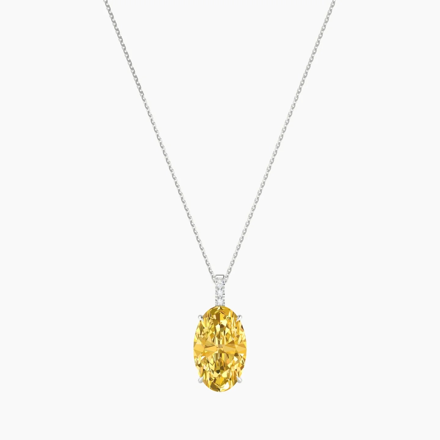 Paved Hanging Solitaire | 18k White Gold 5 ct Yellow Lab Diamond Oval Cut Pendant
