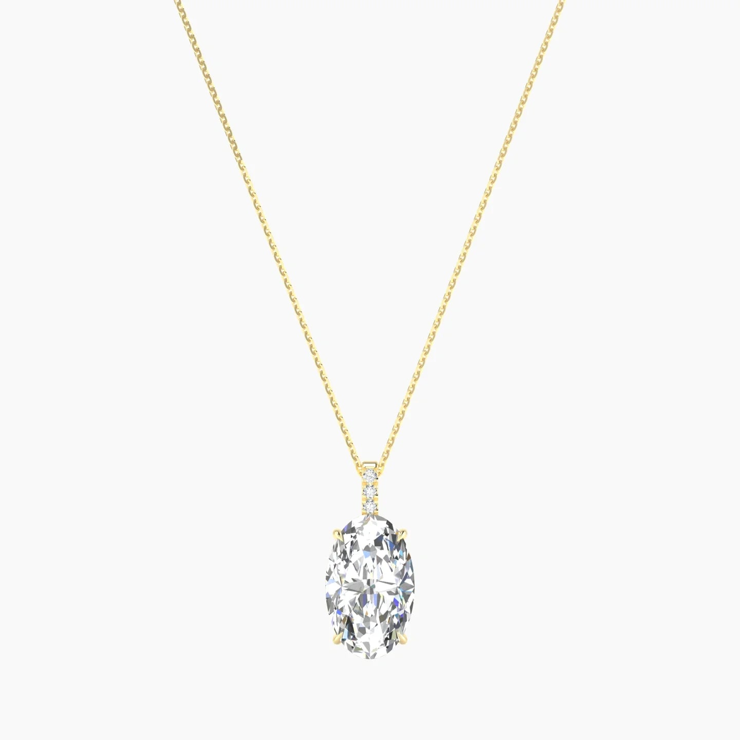 Paved Hanging Solitaire | 18k Yellow Gold 5 ct Lab Diamond Oval Cut Pendant