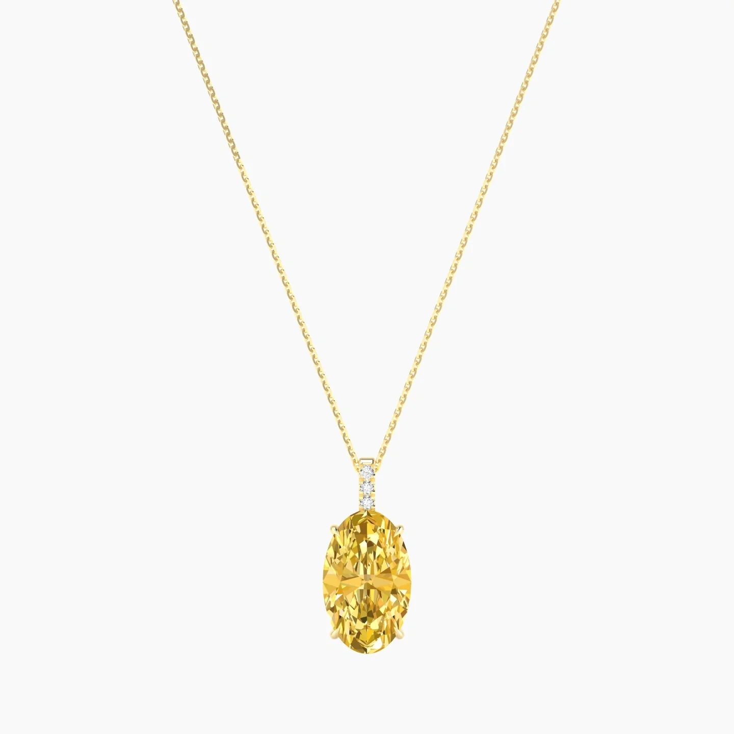 Paved Hanging Solitaire | 18k Yellow Gold 5 ct Yellow Lab Diamond Oval Cut Pendant