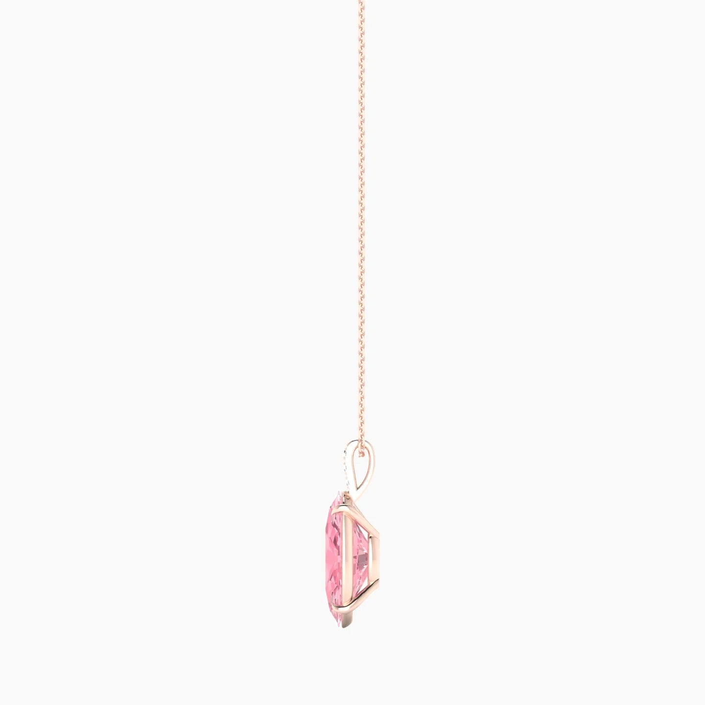 Paved Hanging Solitaire | 18k Rose Gold 5 ct Pink Lab Diamond Oval Cut Pendant
