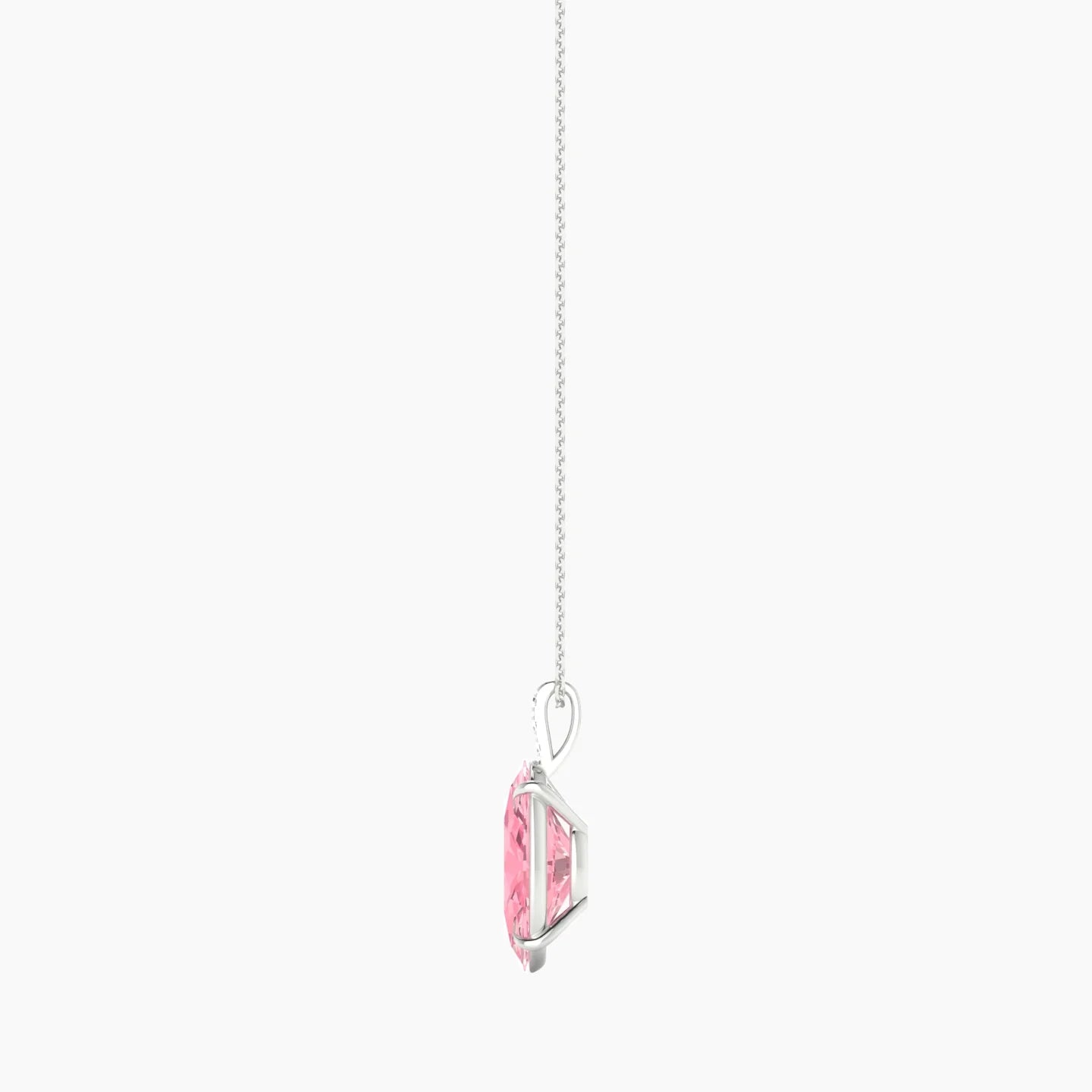 Paved Hanging Solitaire | 18k White Gold 5 ct Pink Lab Diamond Oval Cut Pendant