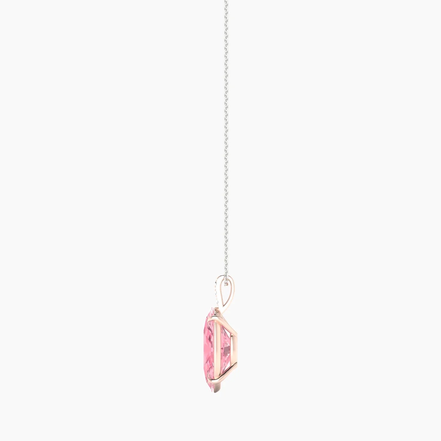Paved Hanging Solitaire | 18k White & Rose Gold 5 ct Pink Lab Diamond Oval Cut Pendant