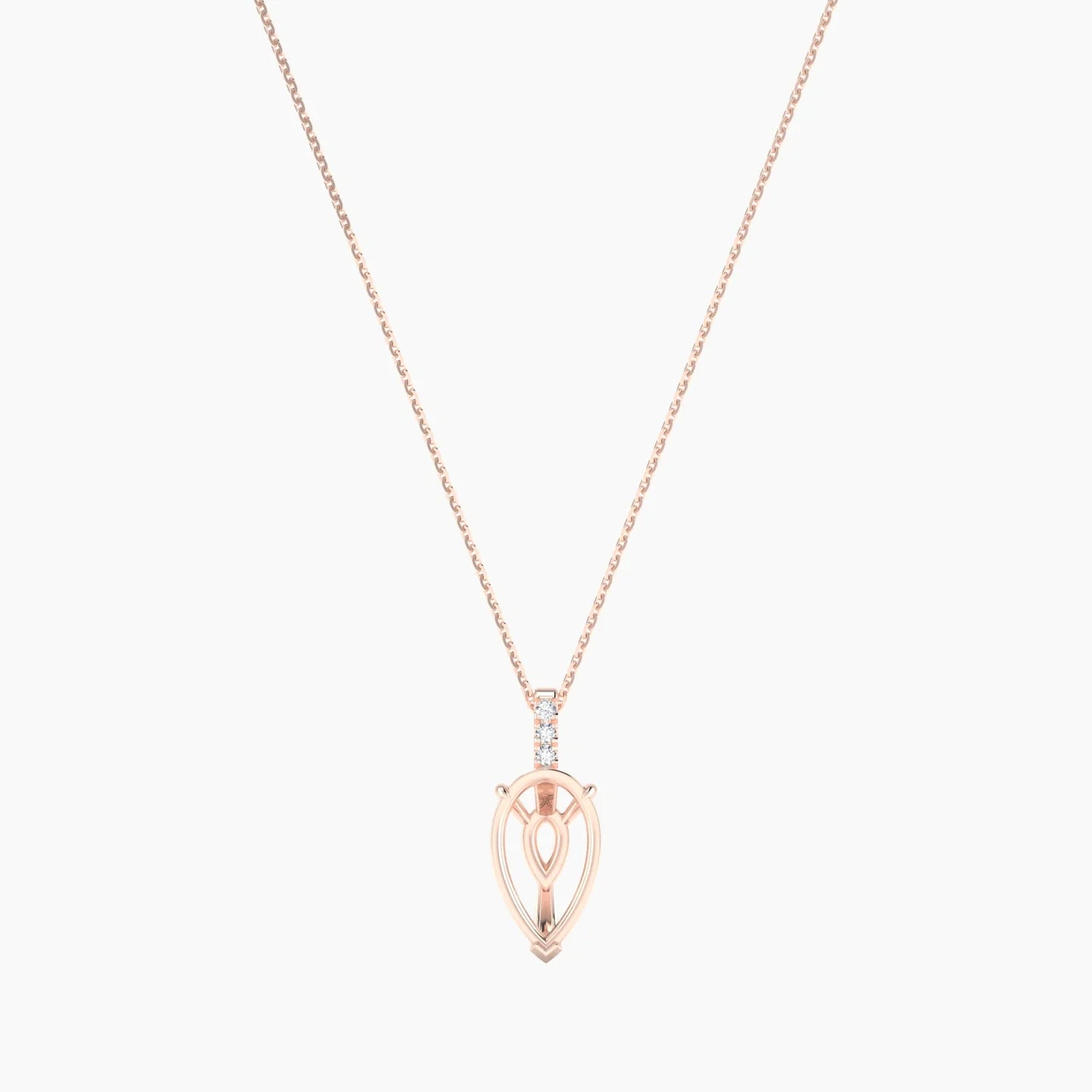 Paved Hanging Solitaire | 18k Rose Gold 3-4.99 ct Pear Cut Pendant Setting