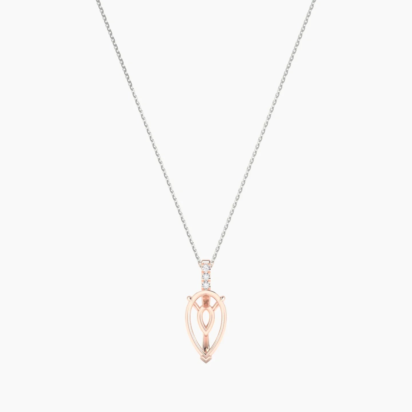 Paved Hanging Solitaire | 18k White & Rose Gold 3-4.99 ct Pear Cut Pendant Setting