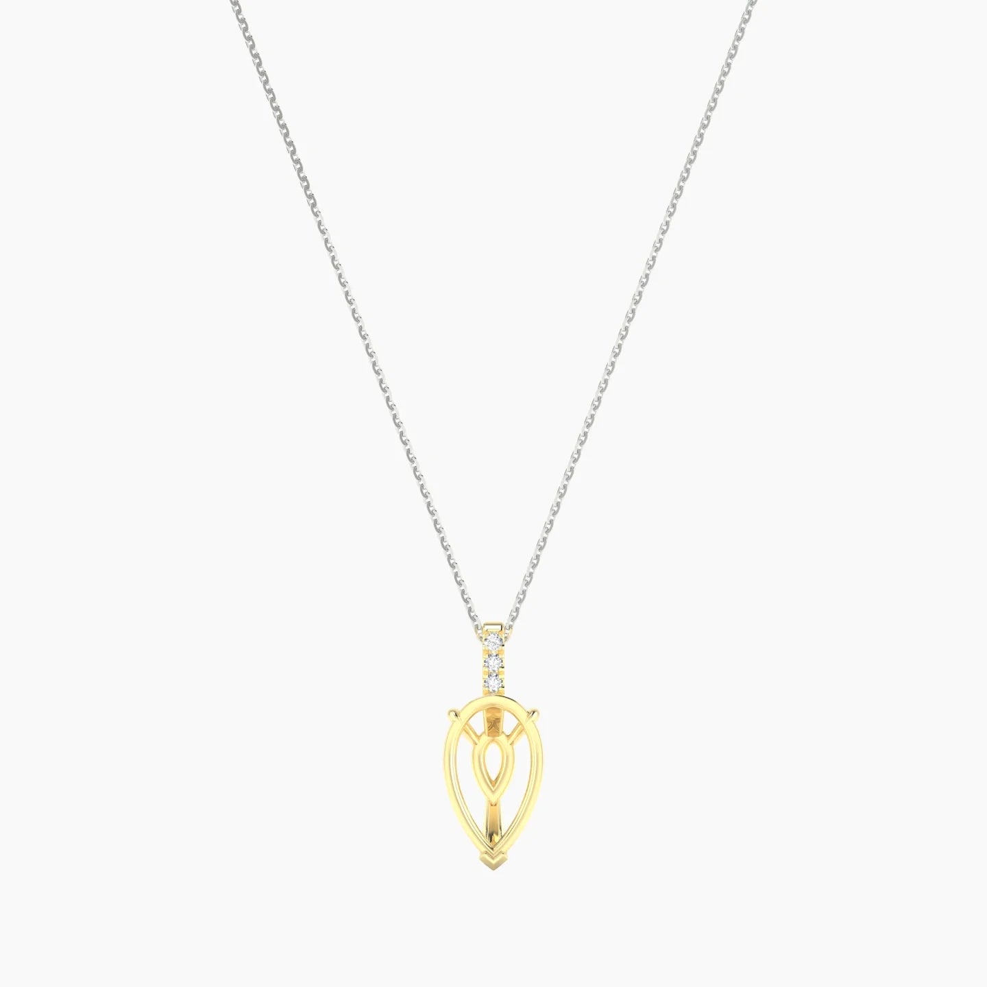 Paved Hanging Solitaire | 18k White & Yellow Gold 3-4.99 ct Pear Cut Pendant Setting