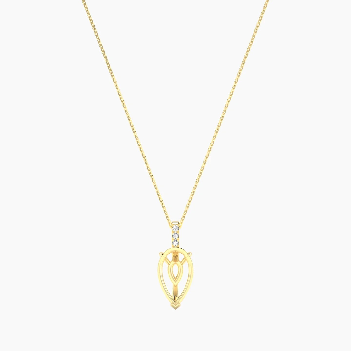 Paved Hanging Solitaire | 18k Yellow Gold 3-4.99 ct Pear Cut Pendant Setting
