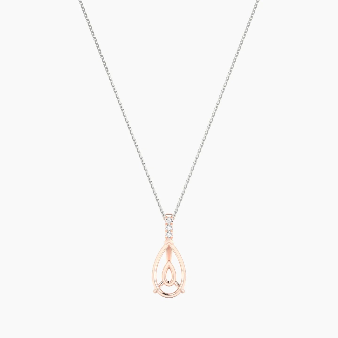 Paved Hanging Solitaire | 18k White & Rose Gold 3-4.99 ct Pear Cut Pendant Setting