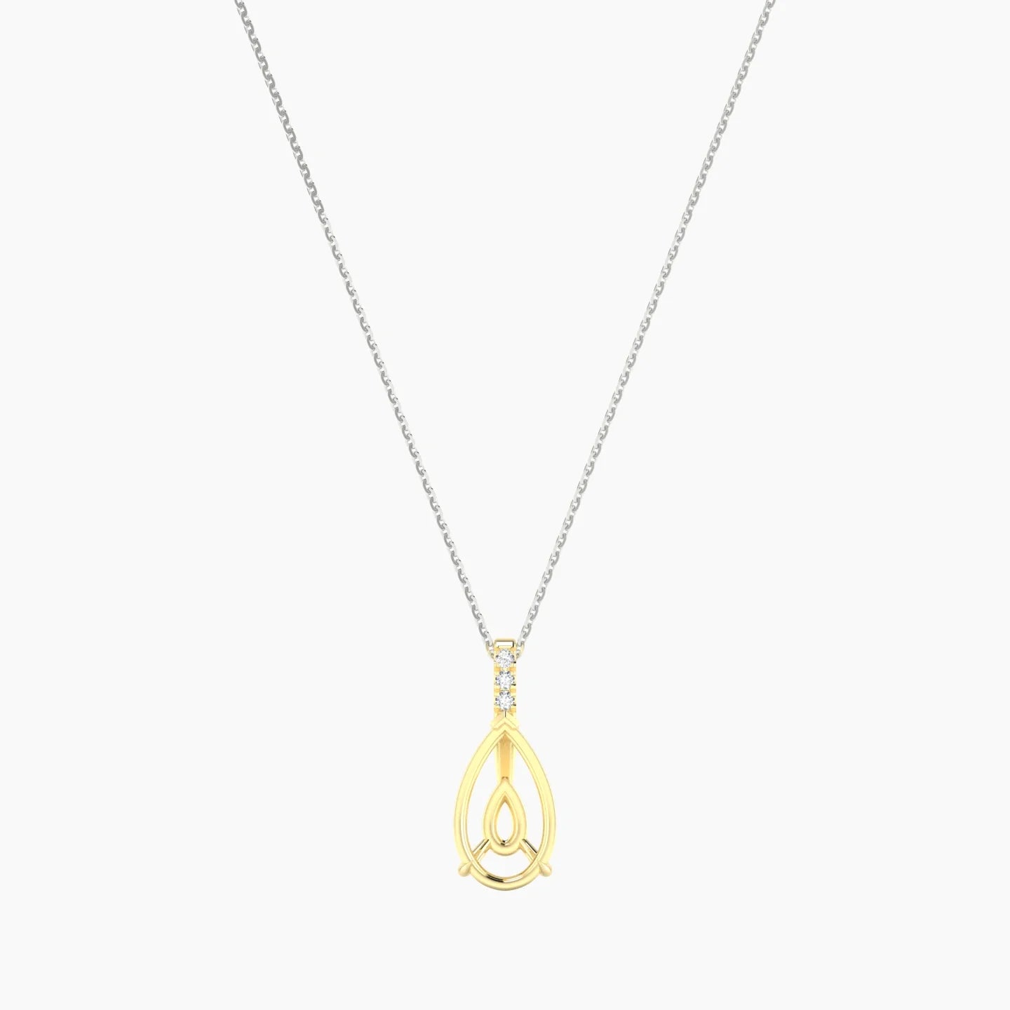 Paved Hanging Solitaire | 18k White & Yellow Gold 3-4.99 ct Pear Cut Pendant Setting