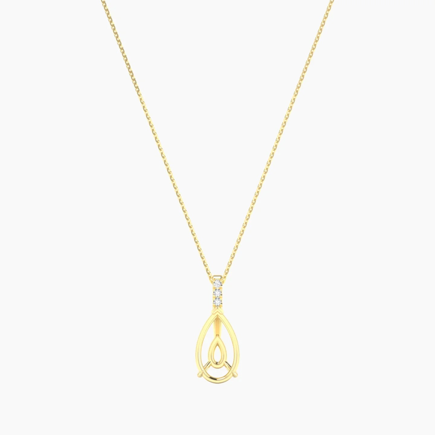Paved Hanging Solitaire | 18k Yellow Gold 3-4.99 ct Pear Cut Pendant Setting
