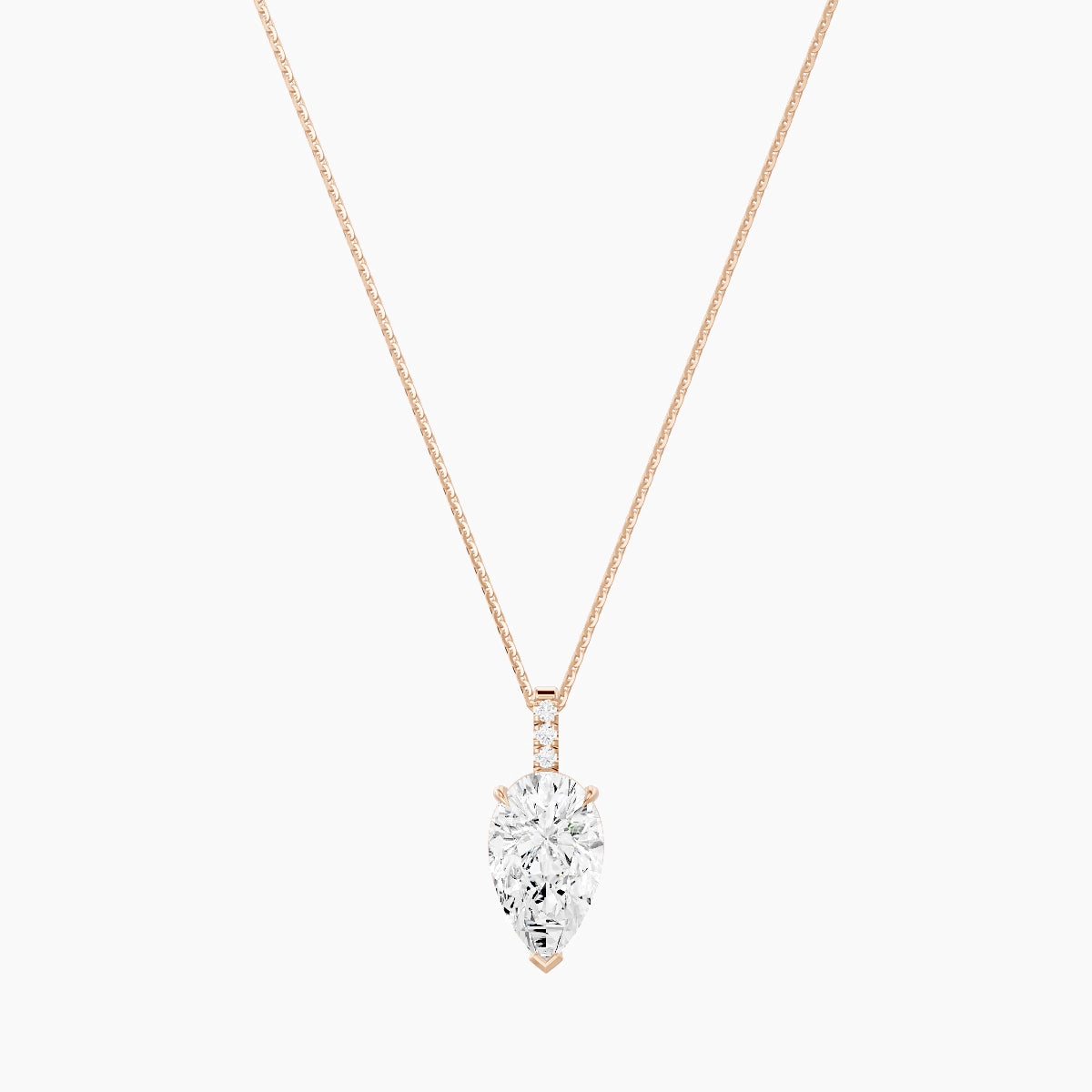 Paved Hanging Solitaire | 18k Rose Gold 3 ct White Lab Diamond Pear Pendant