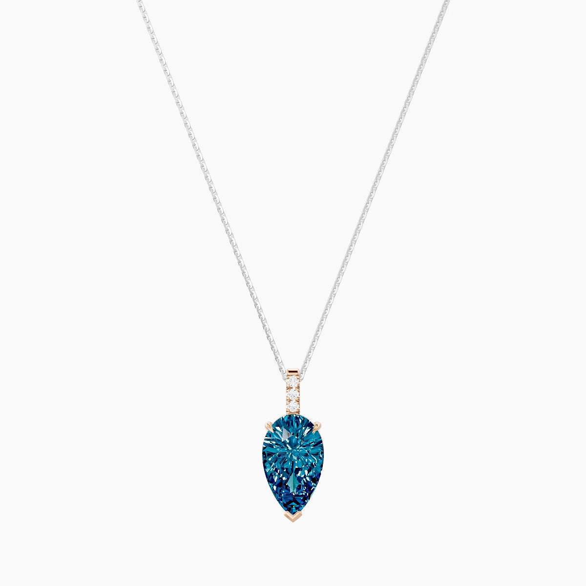 Paved Hanging Solitaire | 18k White & Rose Gold 3 ct Blue Lab Diamond Pear Pendant