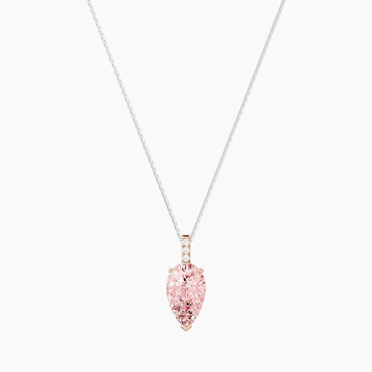 Paved Hanging Solitaire | 18k White & Rose Gold 3 ct Pink Lab Diamond Pear Pendant