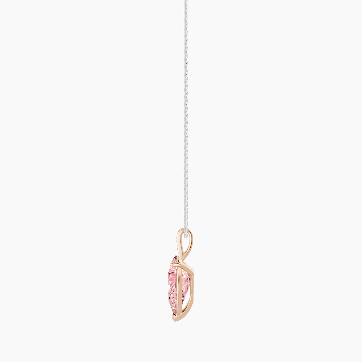 Paved Hanging Solitaire | 18k White & Rose Gold 3 ct Pink Lab Diamond Pear Pendant