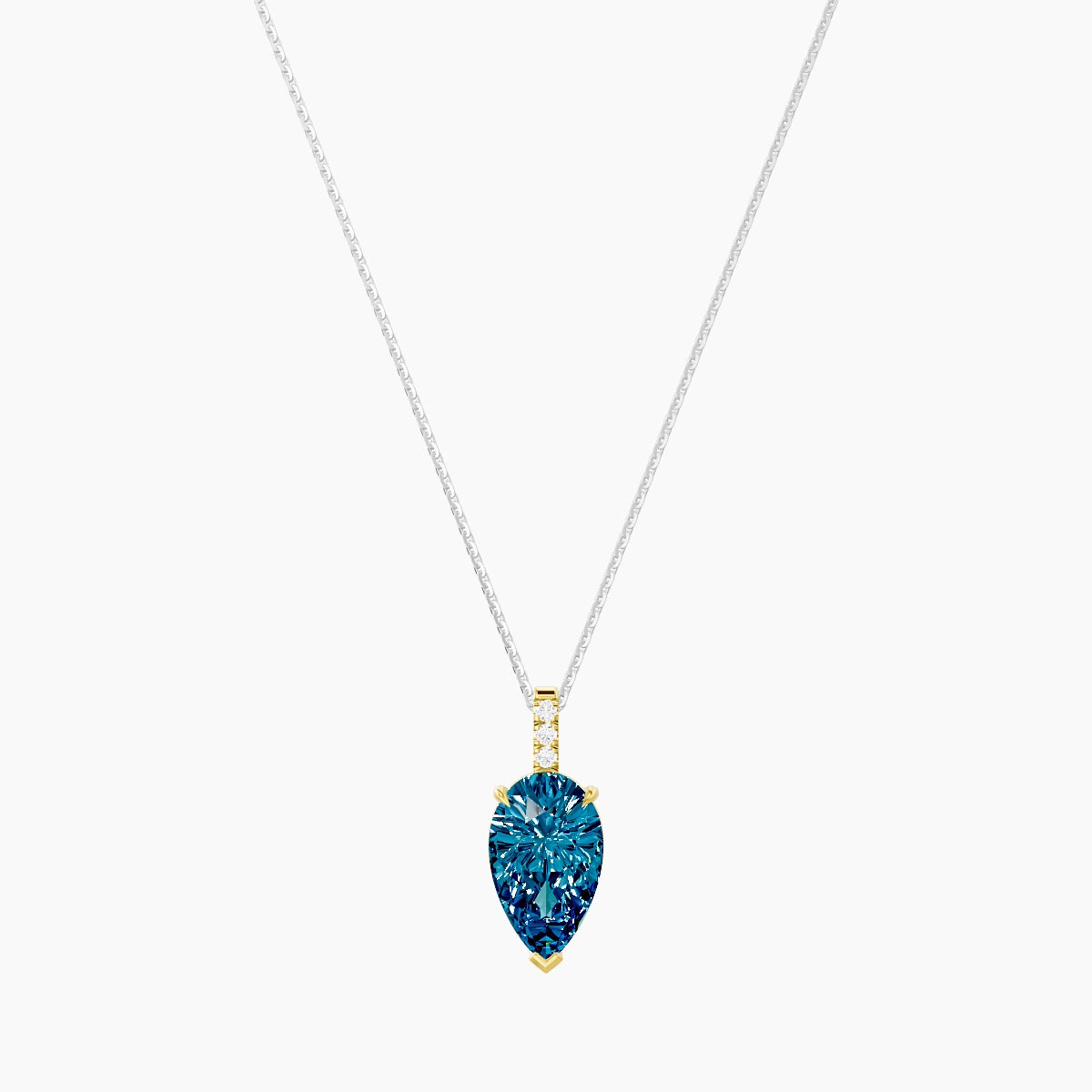 Paved Hanging Solitaire | 18k White & Yellow Gold 3 ct Blue Lab Diamond Pear Pendant