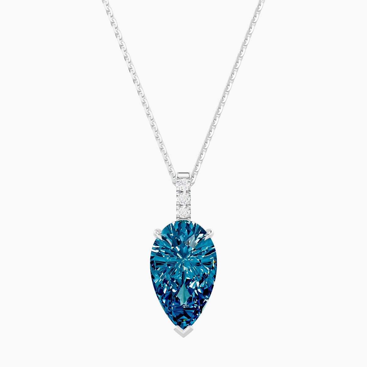 Paved Hanging Solitaire | 18k White Gold 3 ct Blue Lab Diamond Pear Pendant