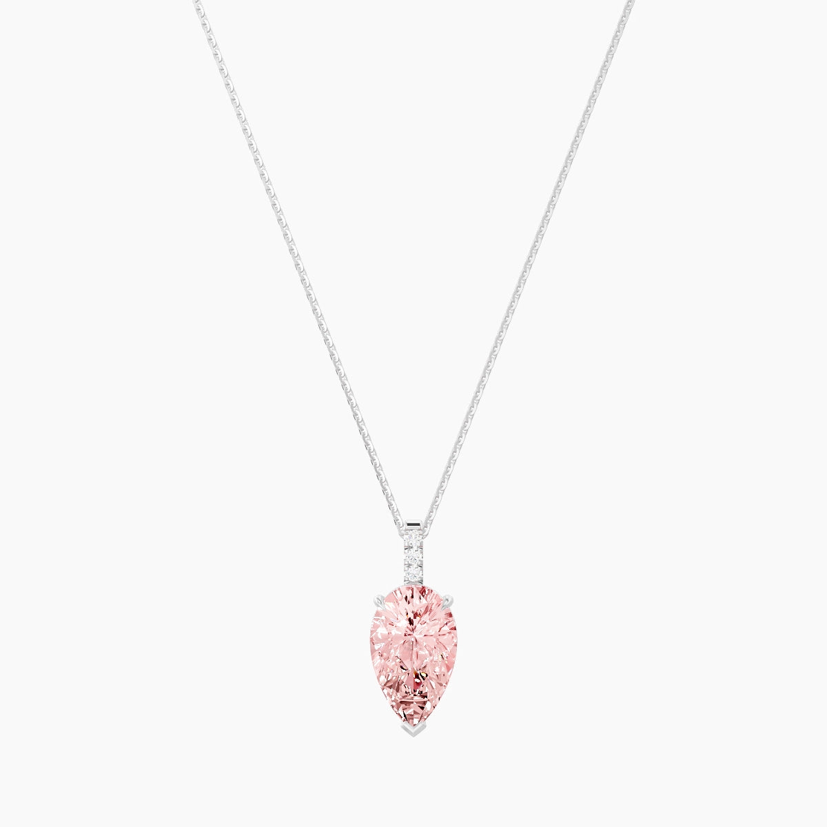 Paved Hanging Solitaire | 18k White Gold 3 ct Pink Lab Diamond Pear Pendant