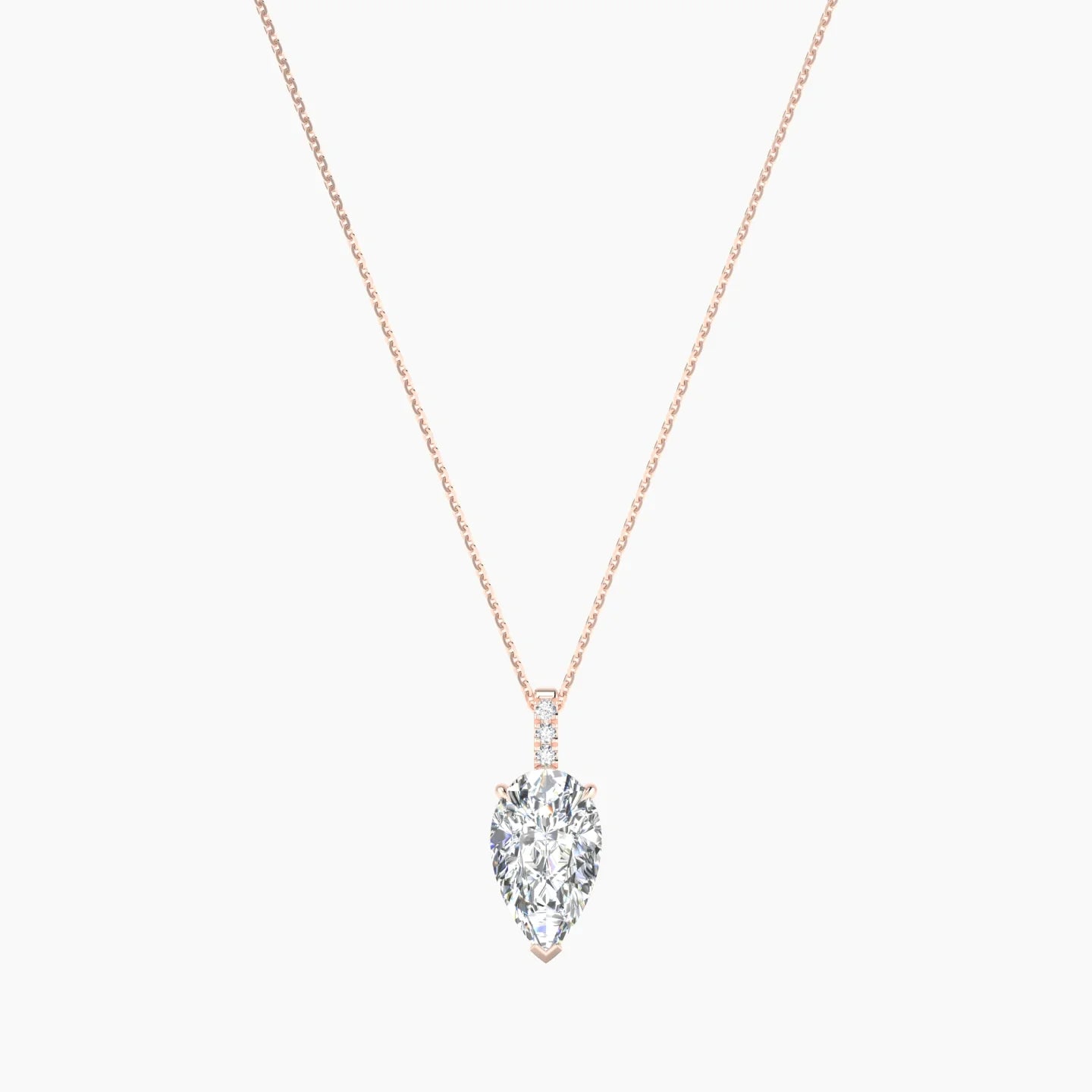 Paved Hanging Solitaire | 18k Rose Gold 3 ct Lab Diamond Pear Cut Pendant
