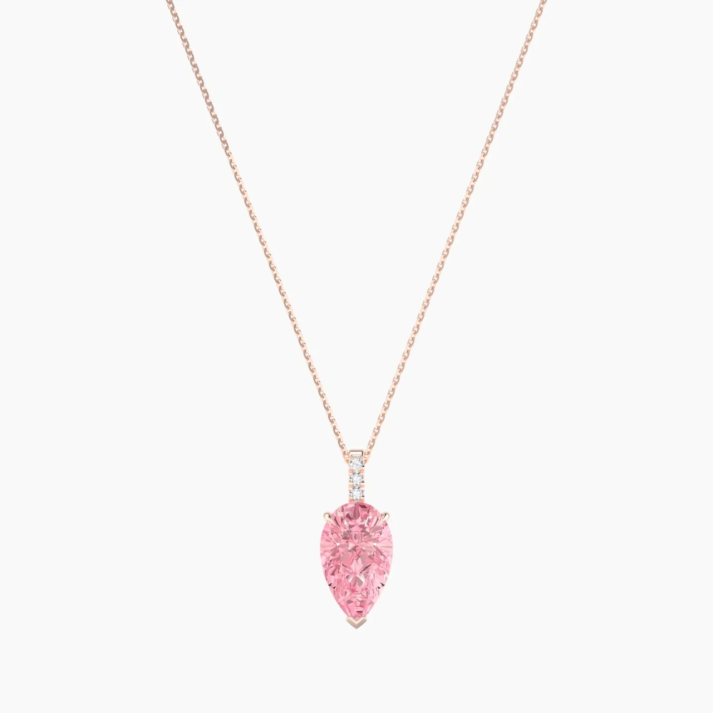 Paved Hanging Solitaire | 18k Rose Gold 3 ct Pink Lab Diamond Pear Cut Pendant