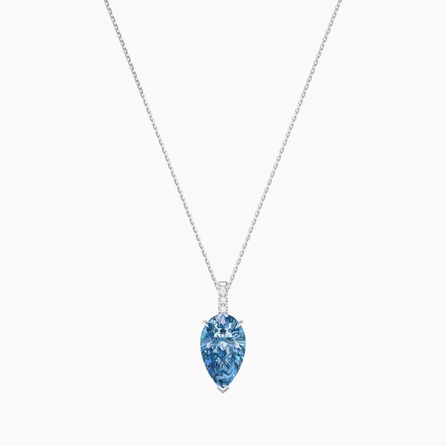 Paved Hanging Solitaire | 18k White Gold 3 ct Blue Lab Diamond Pear Cut Pendant