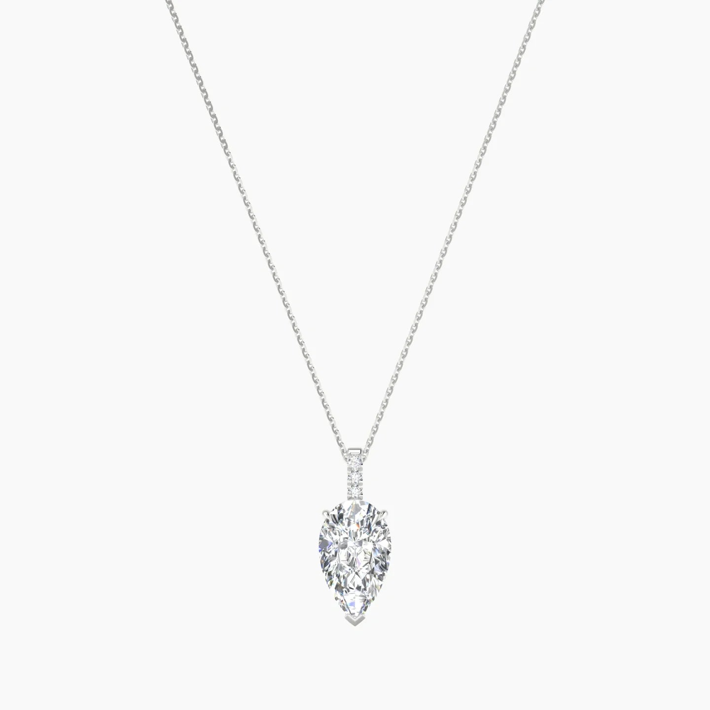 Paved Hanging Solitaire | 18k White Gold 3 ct Lab Diamond Pear Cut Pendant