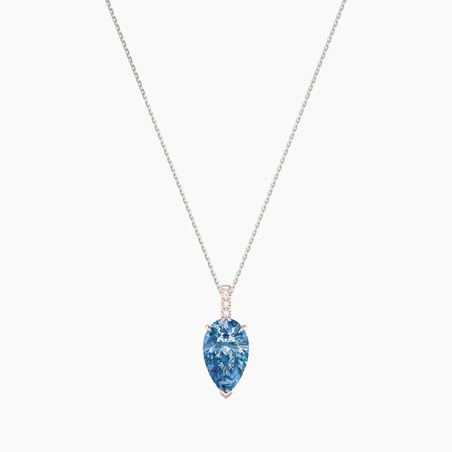 Paved Hanging Solitaire | 18k White & Rose Gold 3 ct Blue Lab Diamond Pear Cut Pendant
