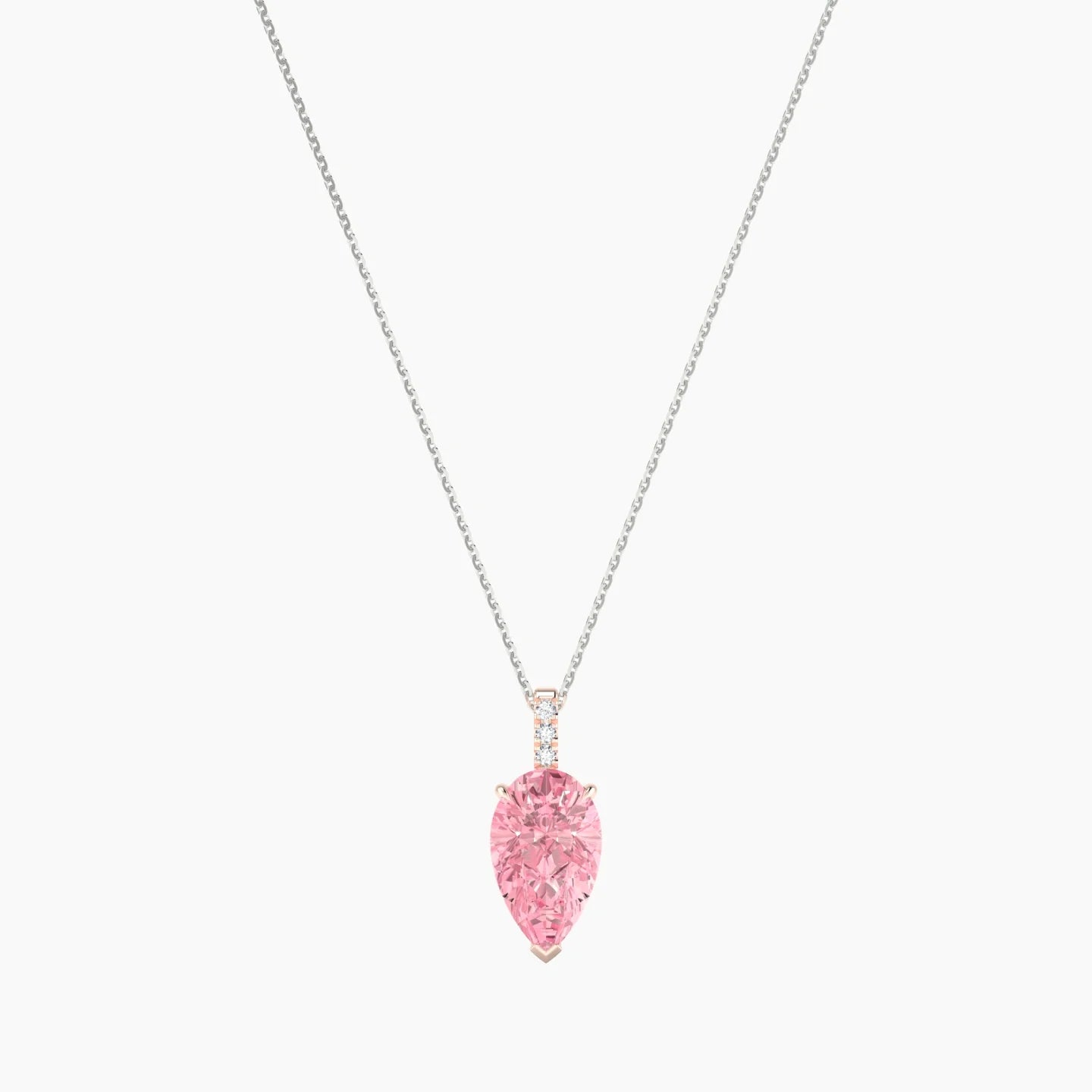 Paved Hanging Solitaire | 18k White & Rose Gold 3 ct Pink Lab Diamond Pear Cut Pendant