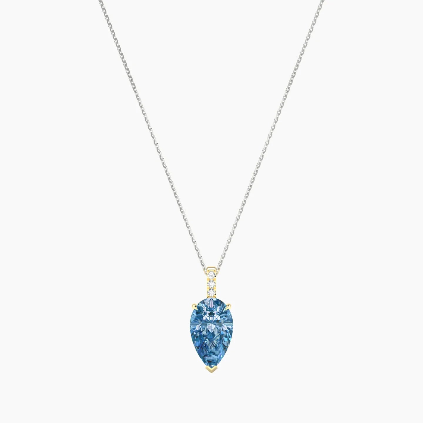 Paved Hanging Solitaire | 18k White & Yellow Gold 3 ct Blue Lab Diamond Pear Cut Pendant