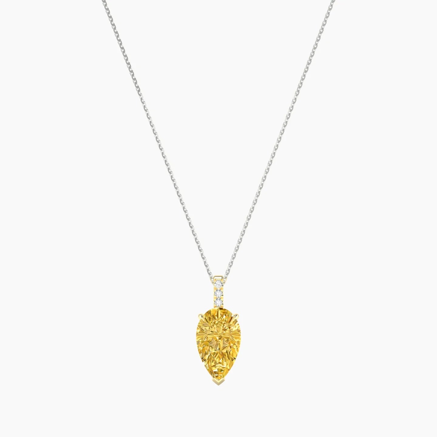 Paved Hanging Solitaire | 18k White & Yellow Gold 3 ct Yellow Lab Diamond Pear Cut Pendant