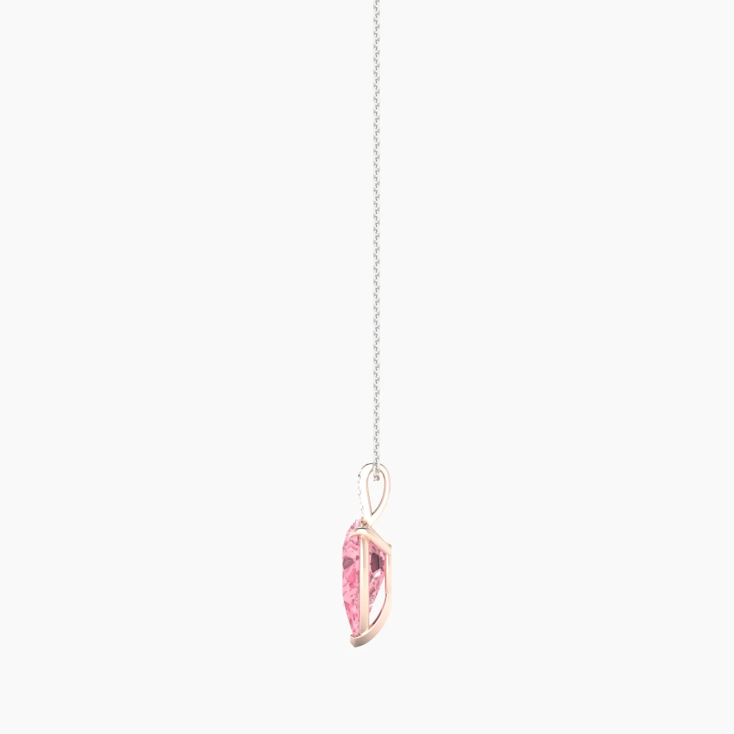 Paved Hanging Solitaire | 18k White & Rose Gold 3 ct Pink Lab Diamond Pear Cut Pendant