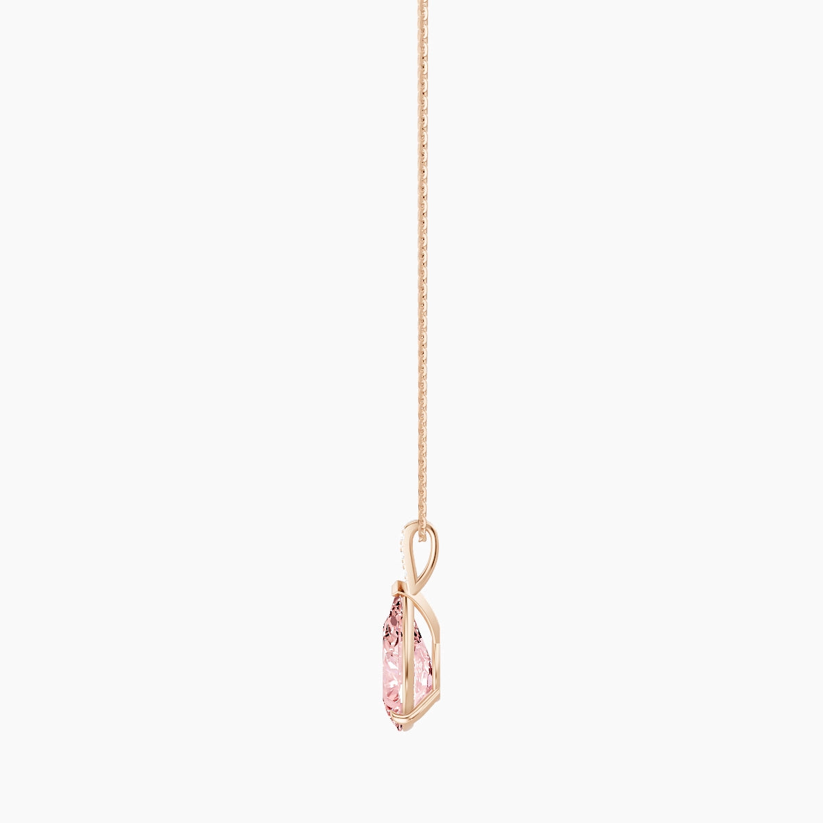 Paved Hanging Solitaire | 18k Rose Gold 3 ct Pink Lab Diamond Pear Pendant