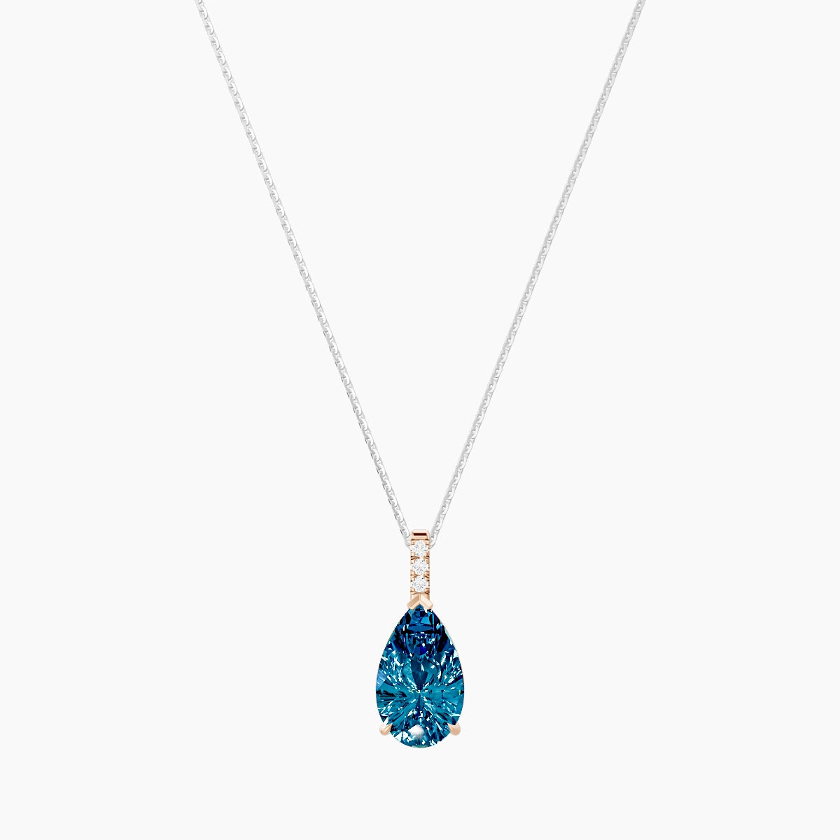 Paved Hanging Solitaire | 18k White & Rose Gold 3 ct Blue Lab Diamond Pear Pendant