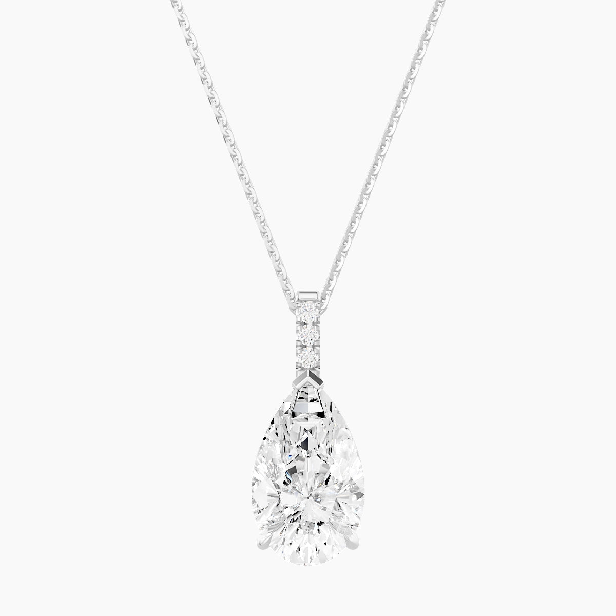 Paved Hanging Solitaire | 18k White Gold 3 ct White Lab Diamond Pear Pendant