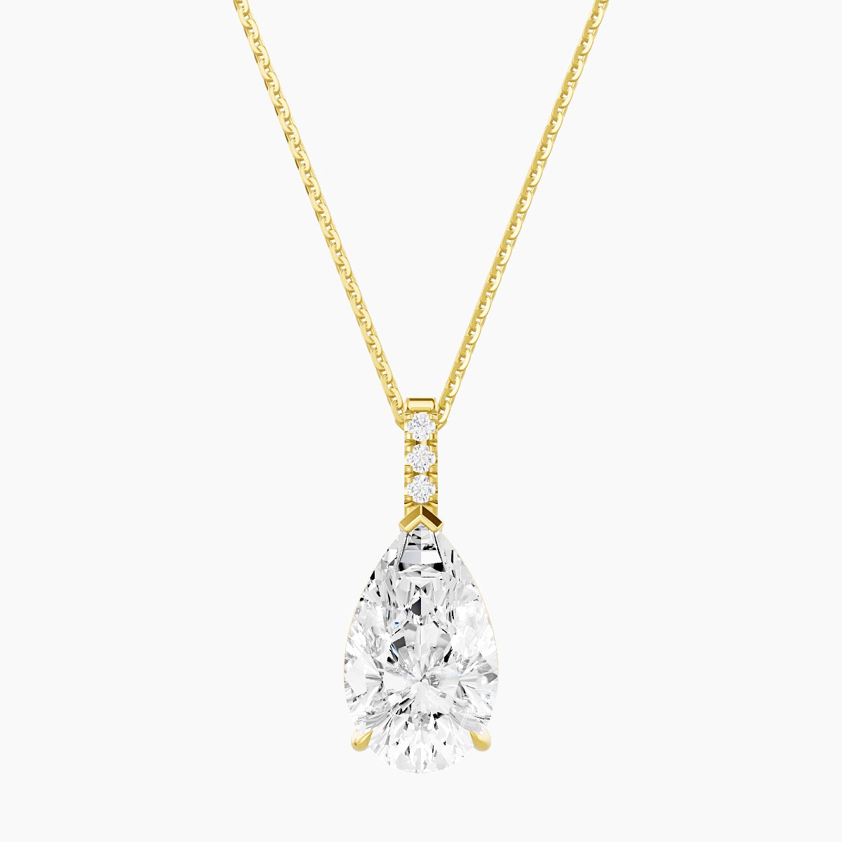 Paved Hanging Solitaire | 18k Yellow Gold 3 ct White Lab Diamond Pear Pendant