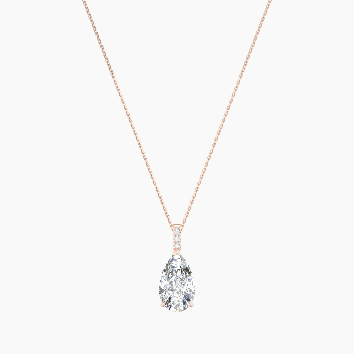 Paved Hanging Solitaire | 18k Rose Gold 3 ct Lab Diamond Pear Cut Pendant