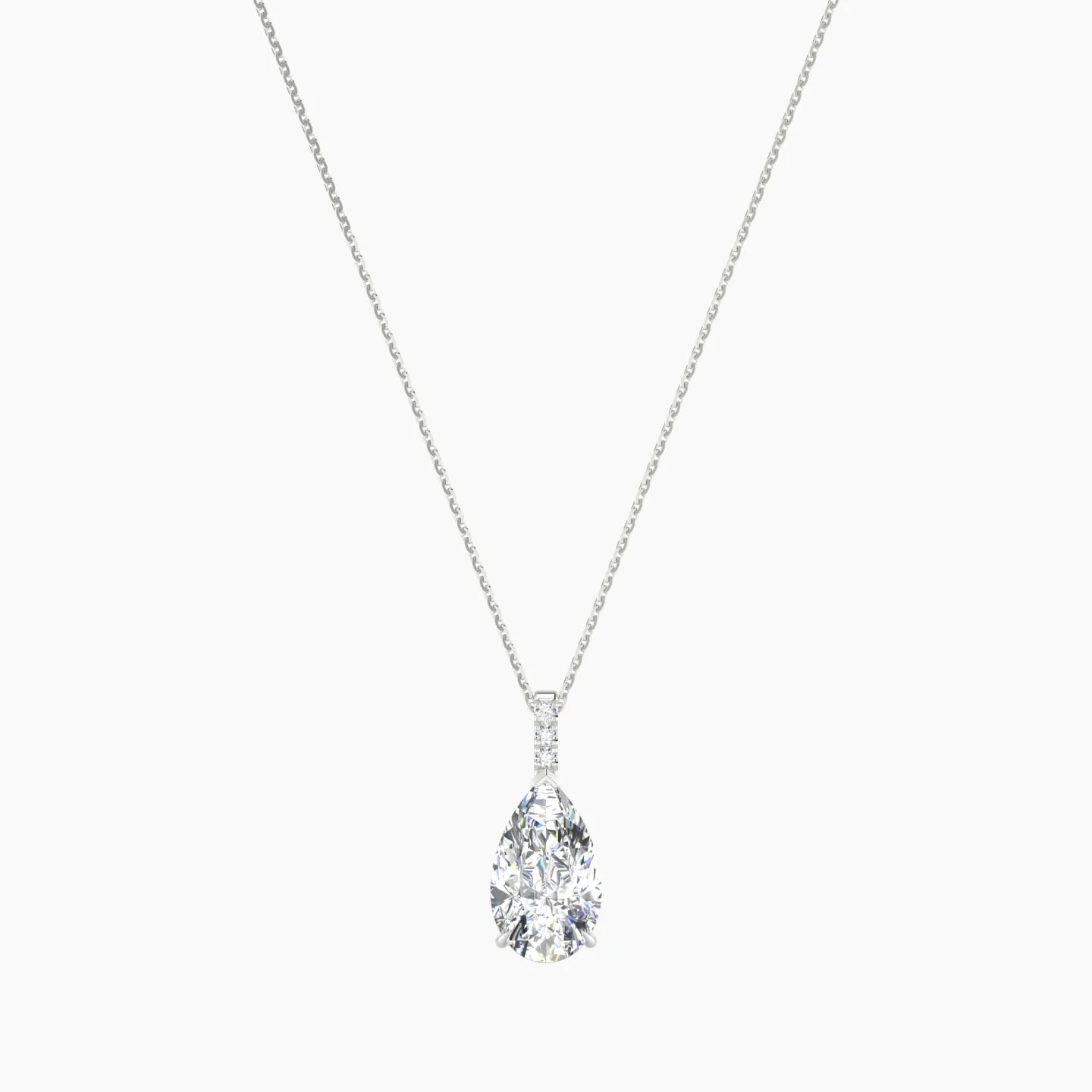 Paved Hanging Solitaire | 18k White Gold 3 ct Lab Diamond Pear Cut Pendant