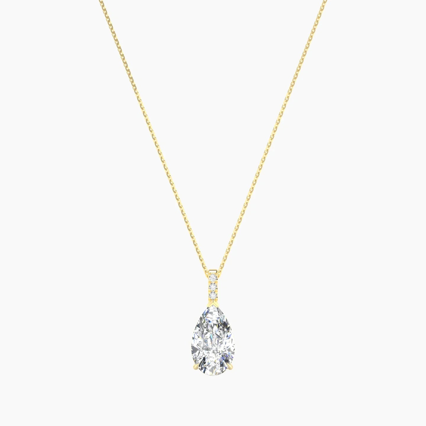 Paved Hanging Solitaire | 18k Yellow Gold 3 ct Lab Diamond Pear Cut Pendant