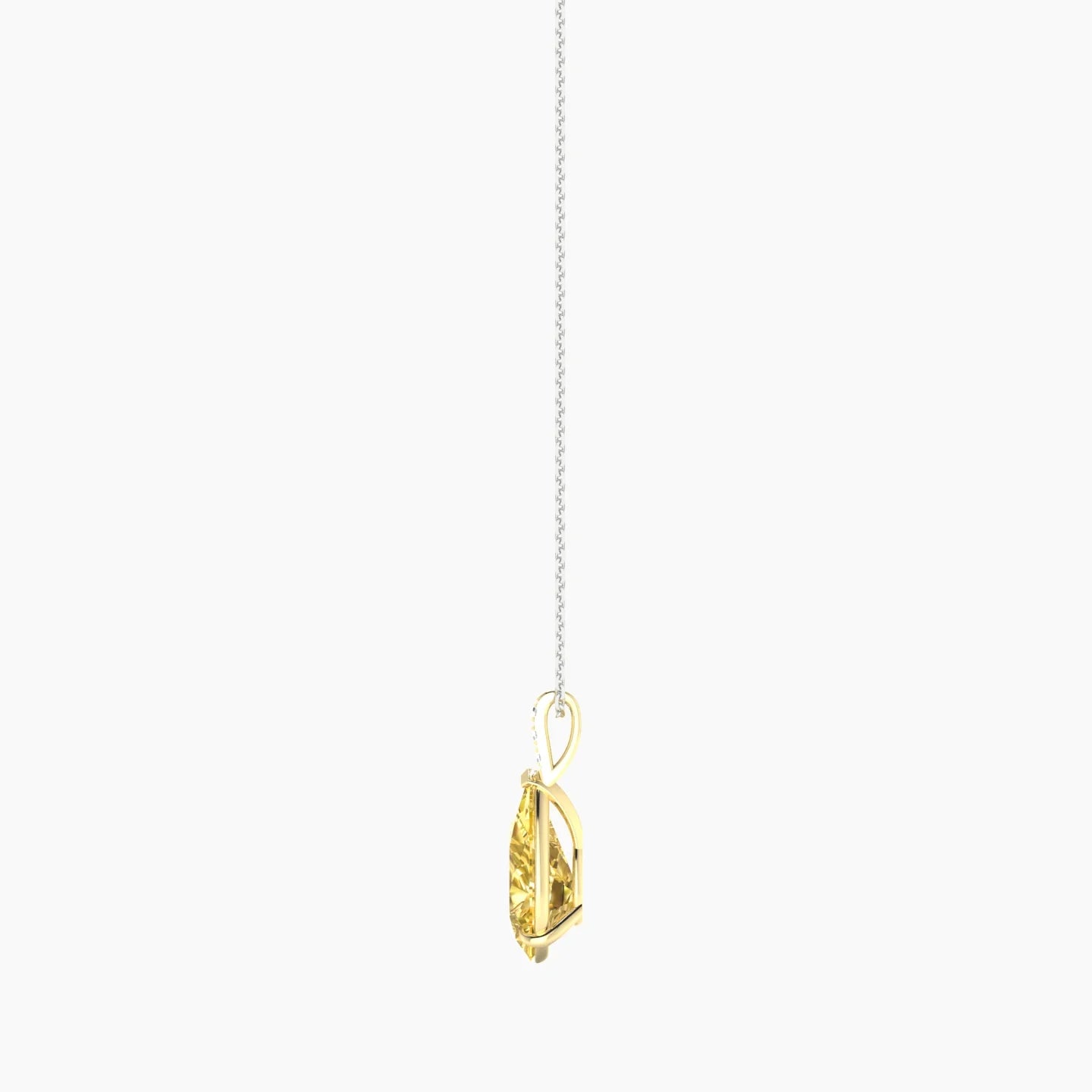 Paved Hanging Solitaire | 18k White & Yellow Gold 3 ct Yellow Lab Diamond Pear Cut Pendant