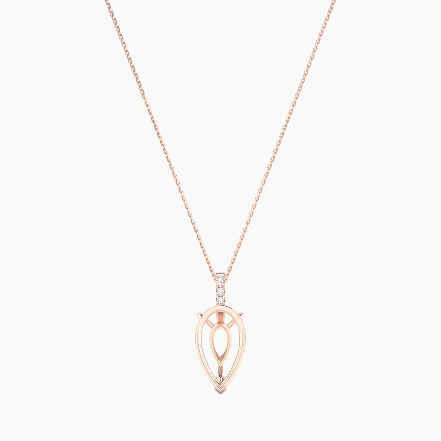 Paved Hanging Solitaire | 18k Rose Gold 5-7.99 ct Pear Cut Pendant Setting