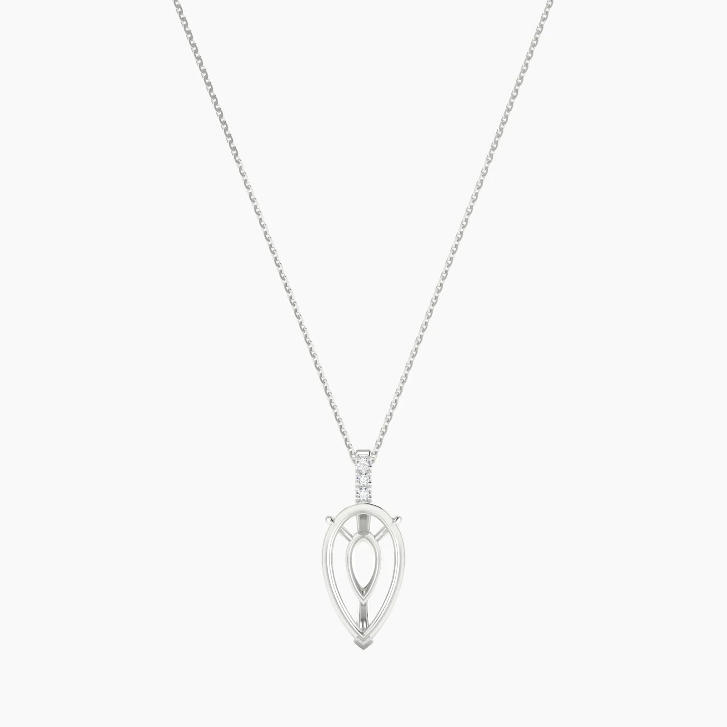 Paved Hanging Solitaire | 18k White Gold 5-7.99 ct Pear Cut Pendant Setting