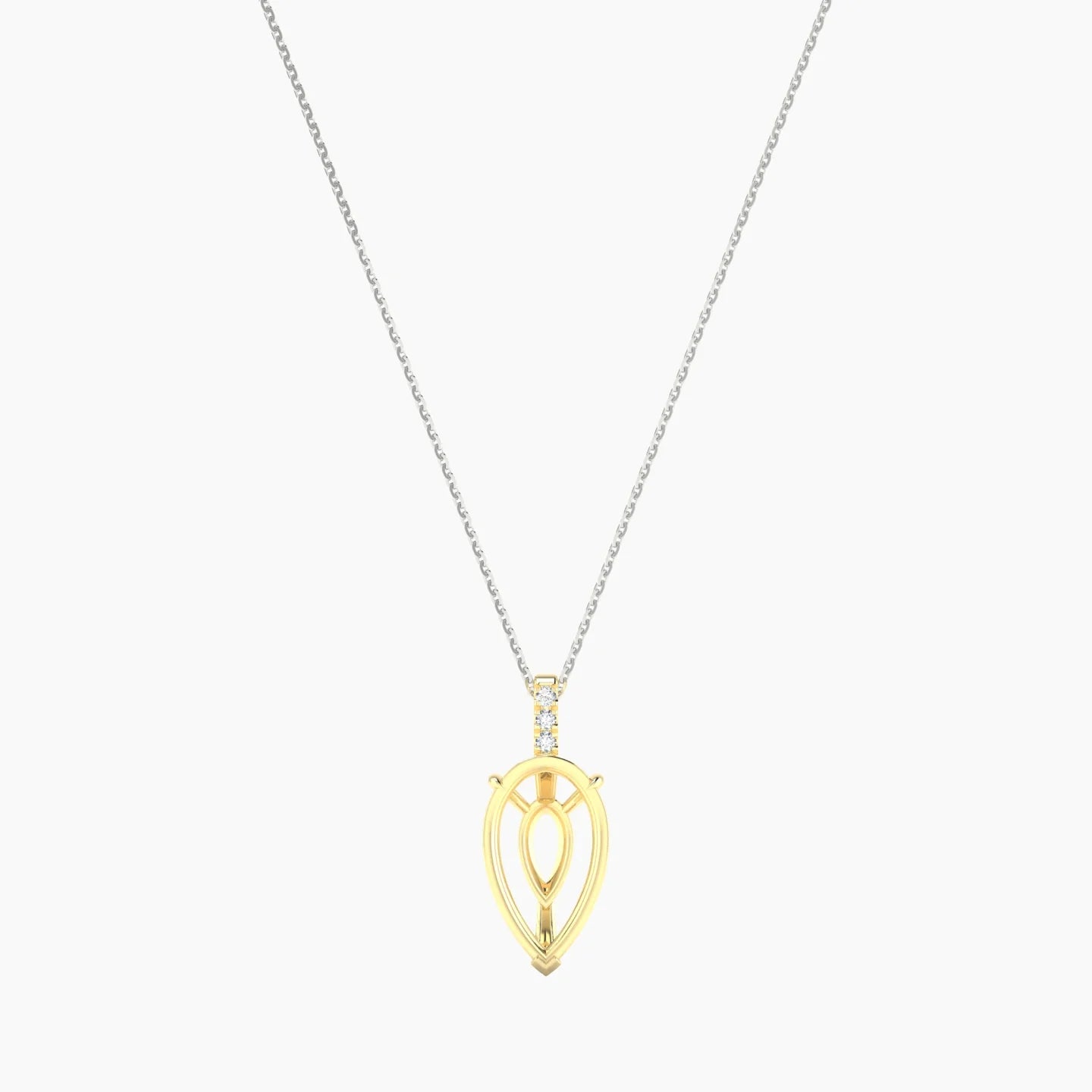 Paved Hanging Solitaire | 18k White & Yellow Gold 5-7.99 ct Pear Cut Pendant Setting