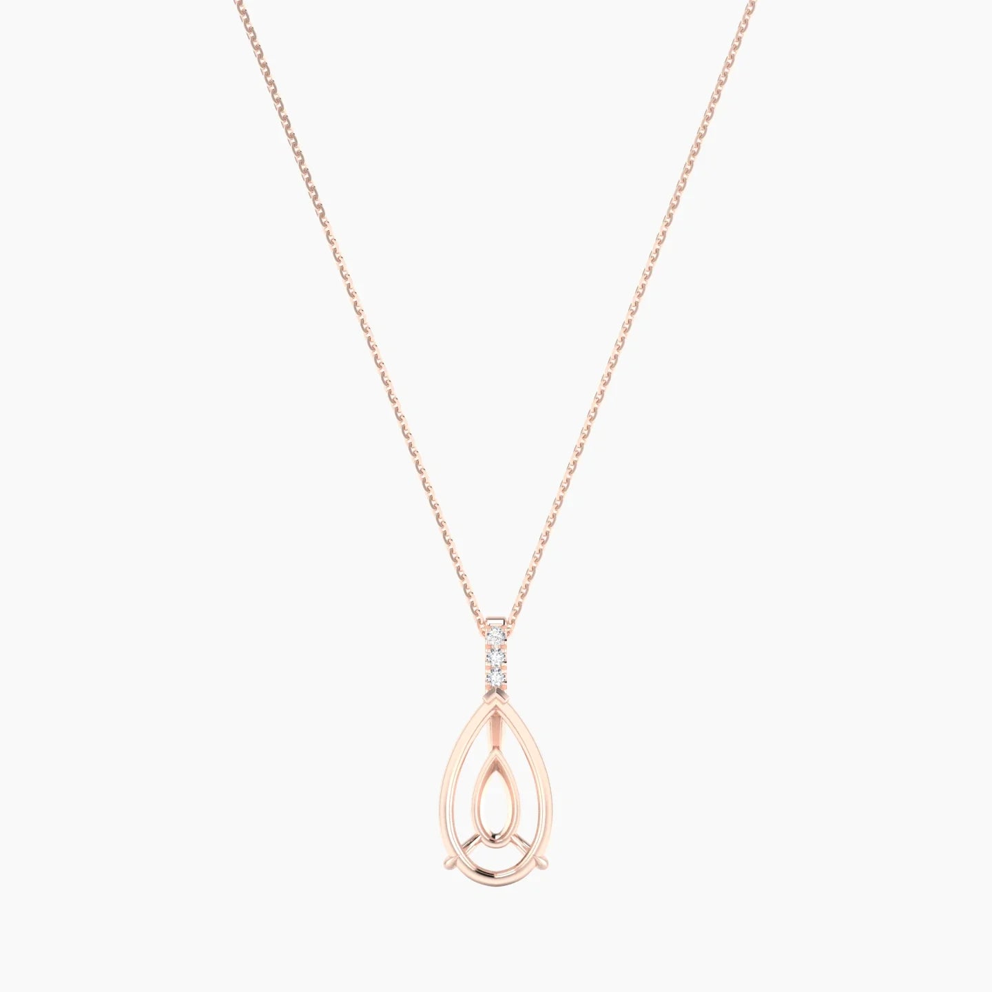 Paved Hanging Solitaire | 18k Rose Gold 5-7.99 ct Pear Cut Pendant Setting