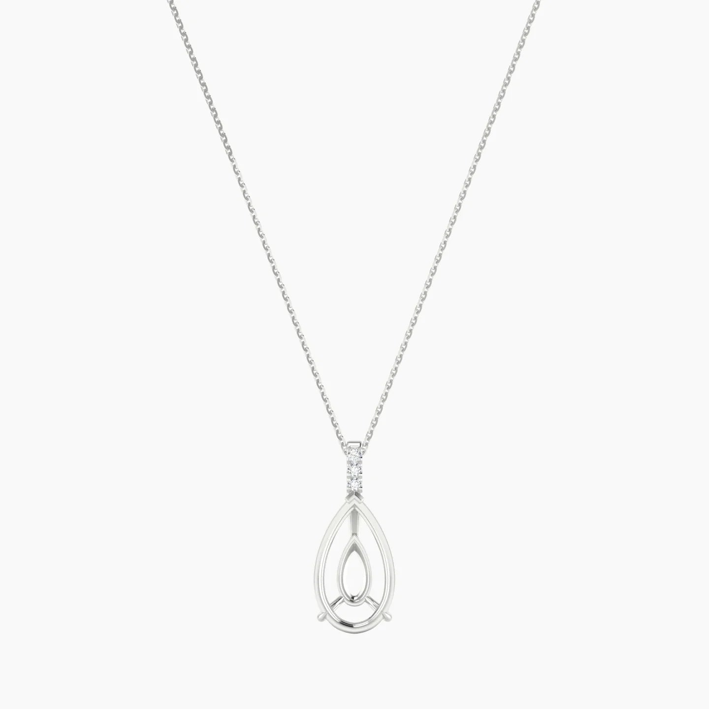 Paved Hanging Solitaire | 18k White Gold 5-7.99 ct Pear Cut Pendant Setting