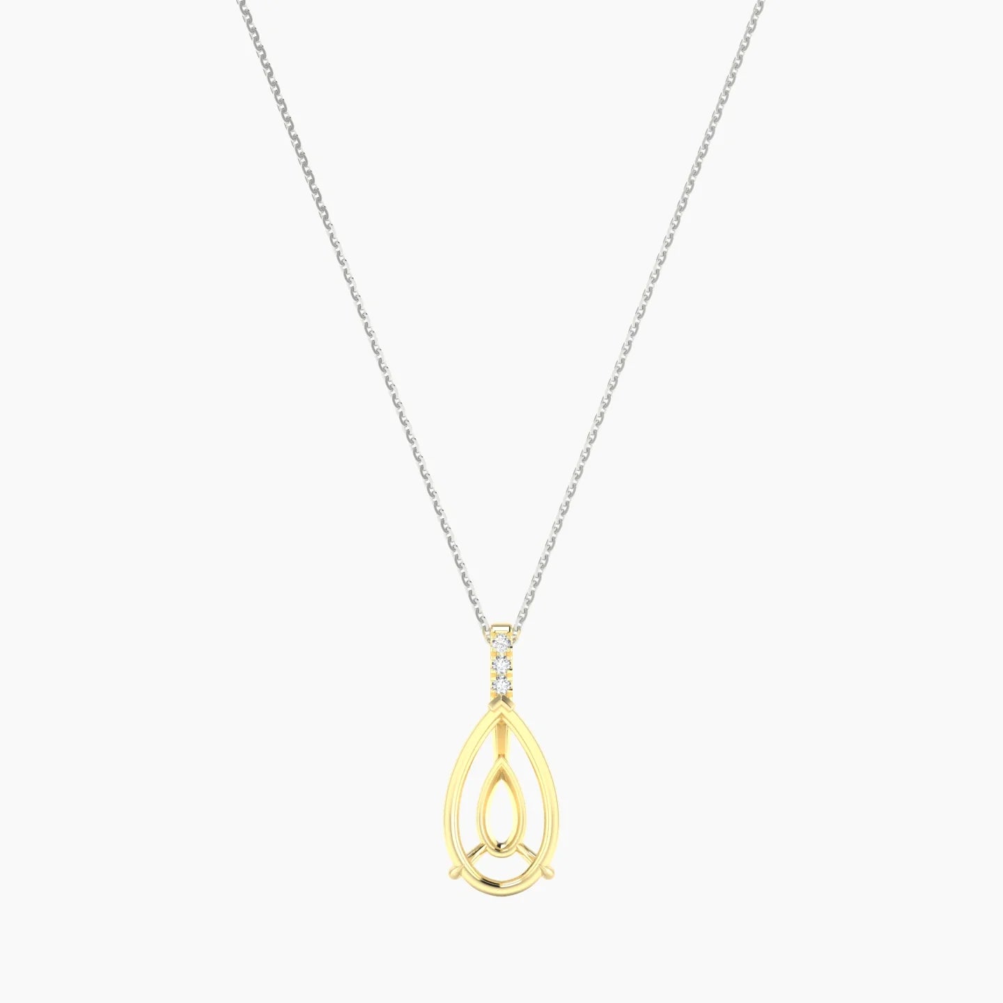 Paved Hanging Solitaire | 18k White & Yellow Gold 5-7.99 ct Pear Cut Pendant Setting
