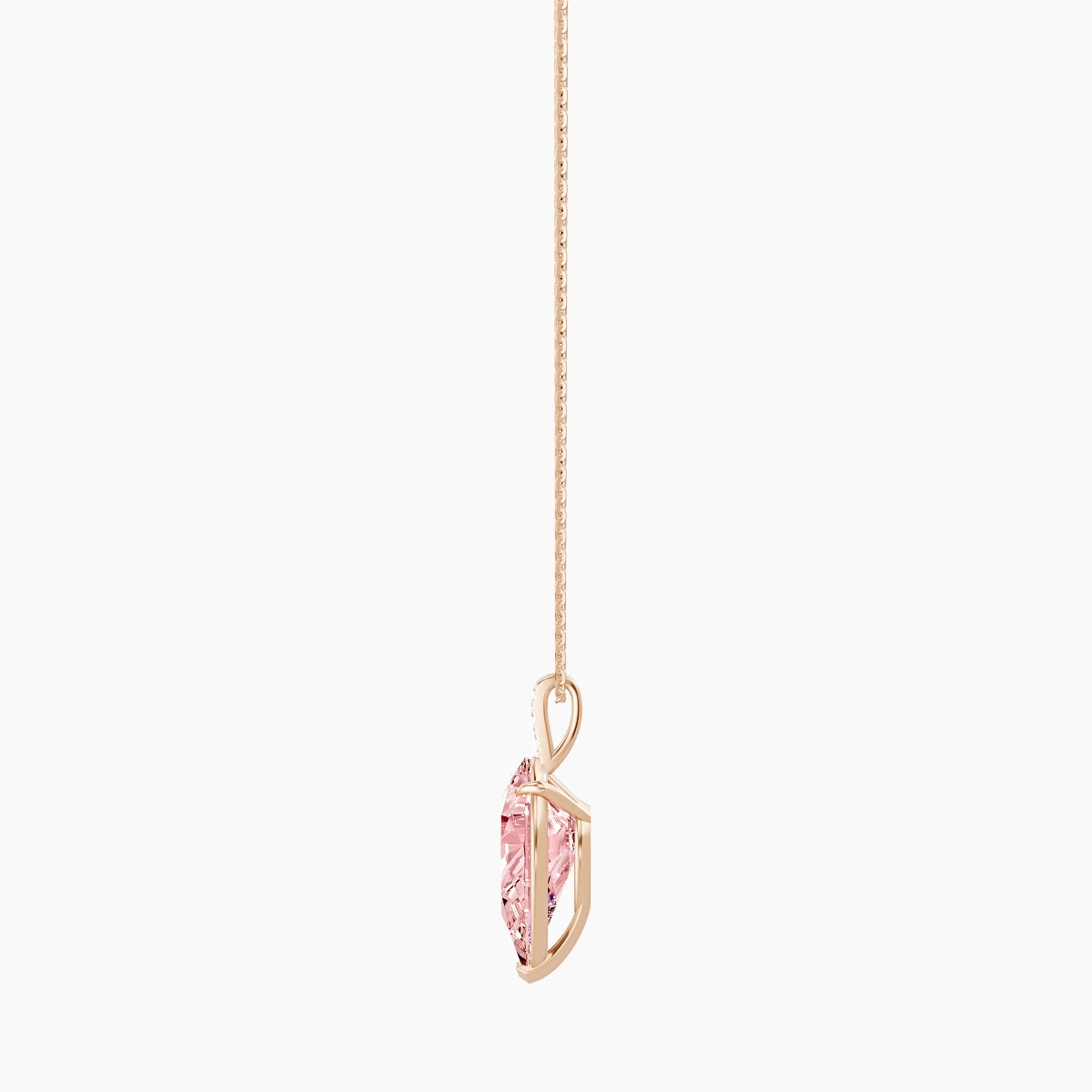 Paved Hanging Solitaire | 18k Rose Gold 5 ct Pink Lab Diamond Pear Pendant