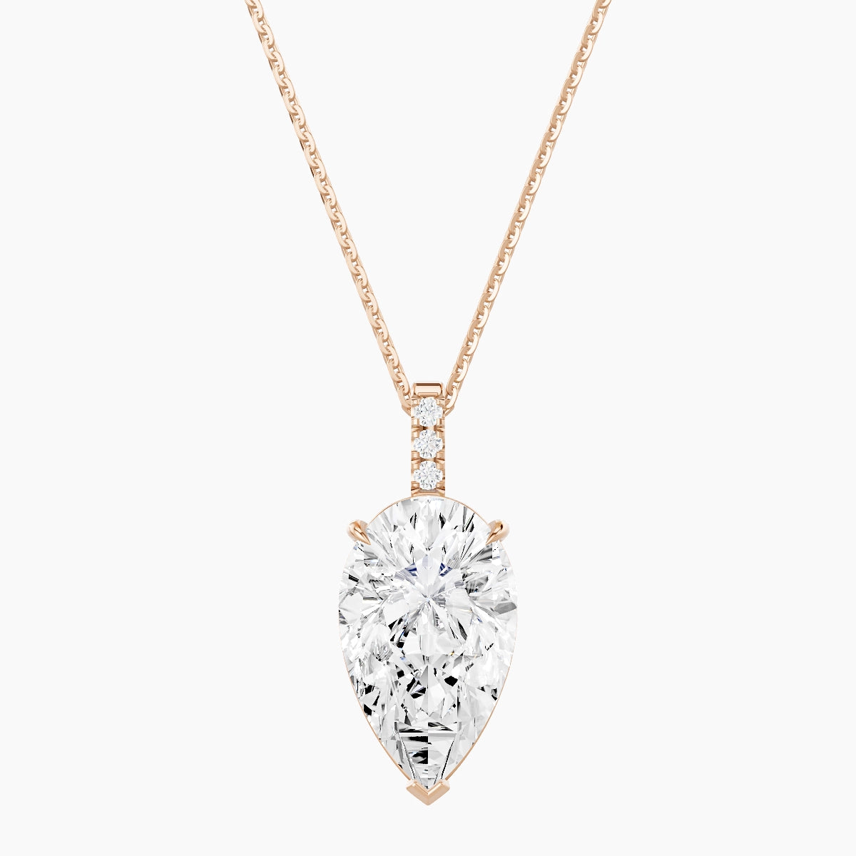 Paved Hanging Solitaire | 18k Rose Gold 5 ct White Lab Diamond Pear Pendant
