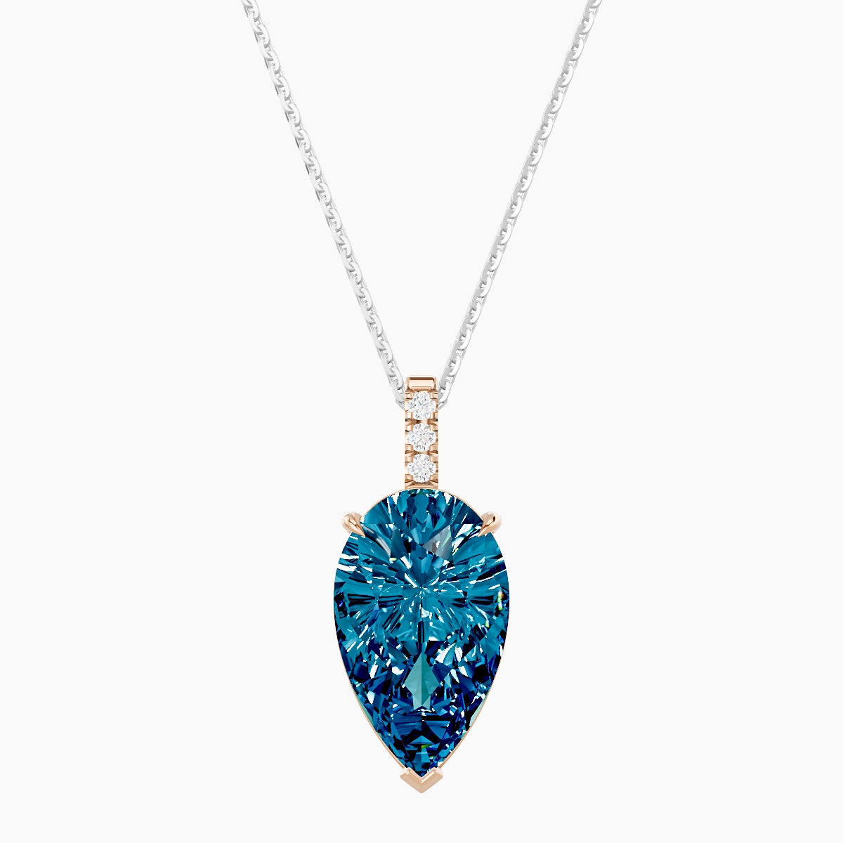 Paved Hanging Solitaire | 18k White & Rose Gold 5 ct Blue Lab Diamond Pear Pendant
