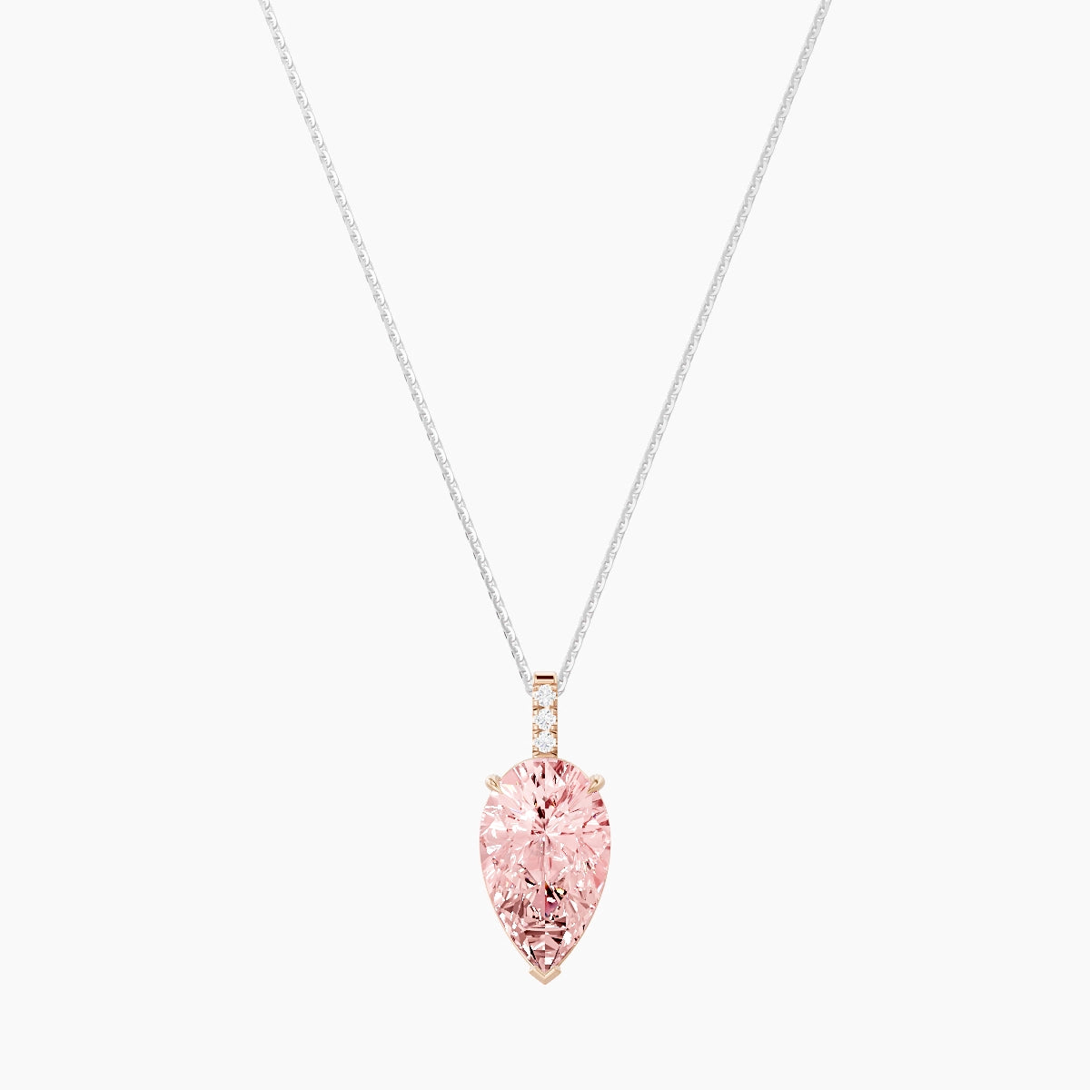 Paved Hanging Solitaire | 18k White & Rose Gold 5 ct Pink Lab Diamond Pear Pendant
